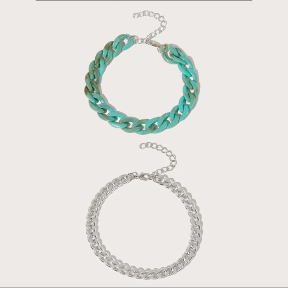 2 Pc. Chunky Acrylic + Chain Bracelet Set - Picture 2 of 4